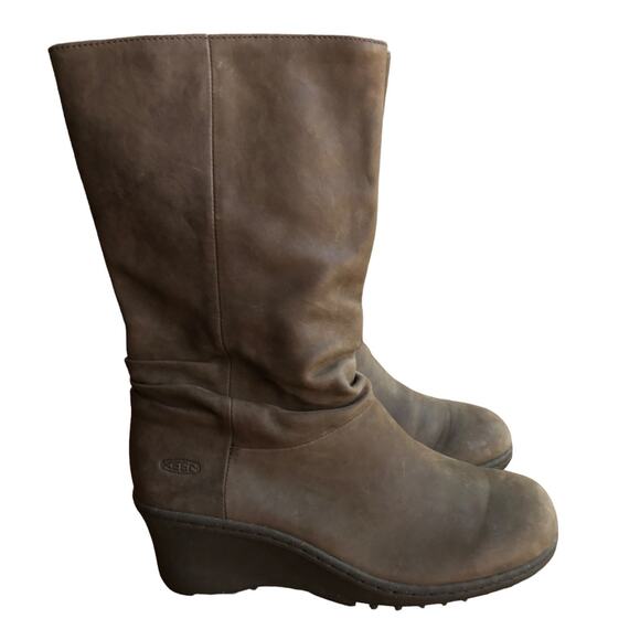 Keen Akita Mid-calf Leather Scrunchie Boots with Wedge Heels size 8 - Picture 4 of 10